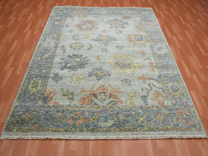 8'0" x 10'0" New Hand Knotted Grey Wool Rectangle Oriental Rug - MOA10275186