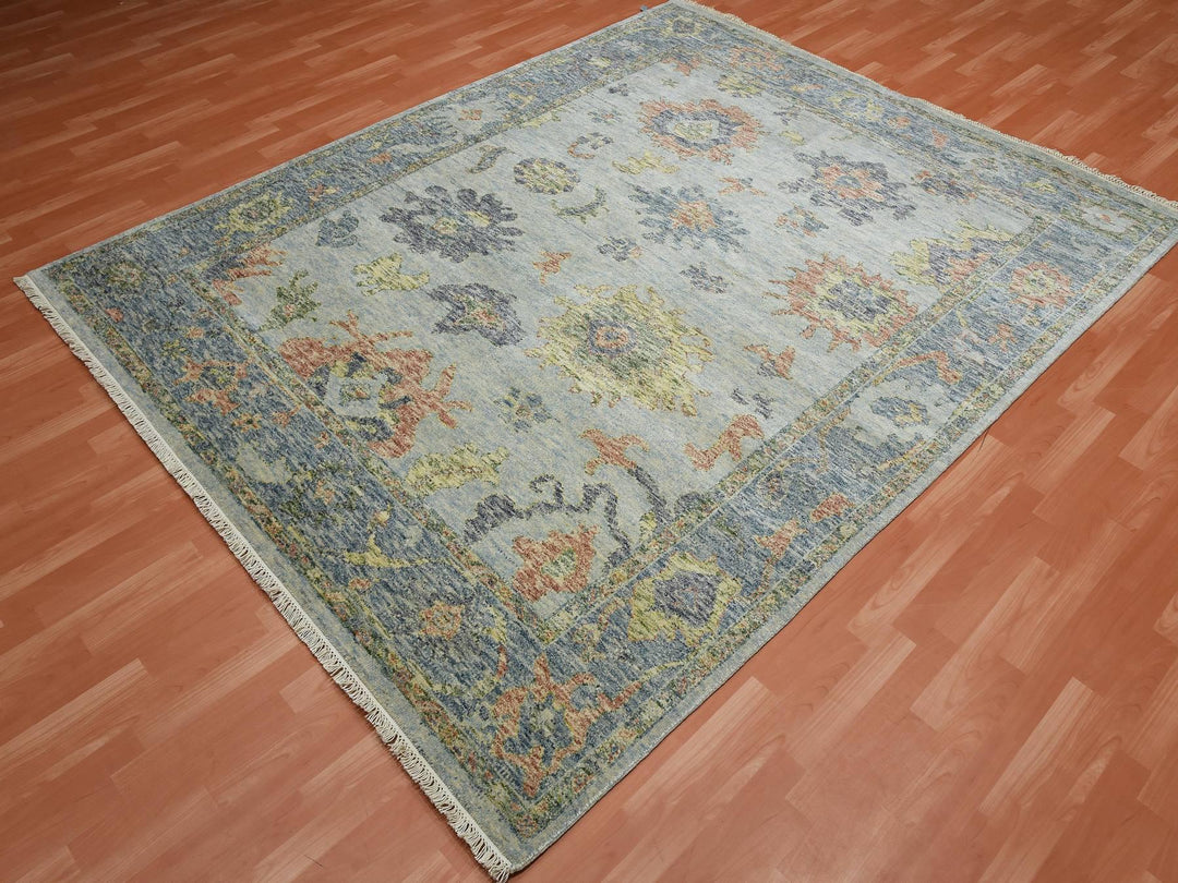 8'0" x 10'0" New Hand Knotted Grey Wool Rectangle Oriental Rug - MOA10275186