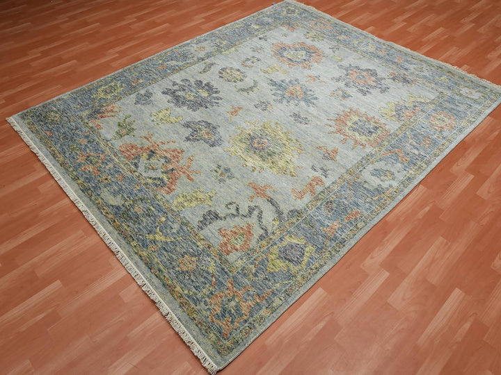 8'0" x 10'0" New Hand Knotted Grey Wool Rectangle Oriental Rug - MOA10275186