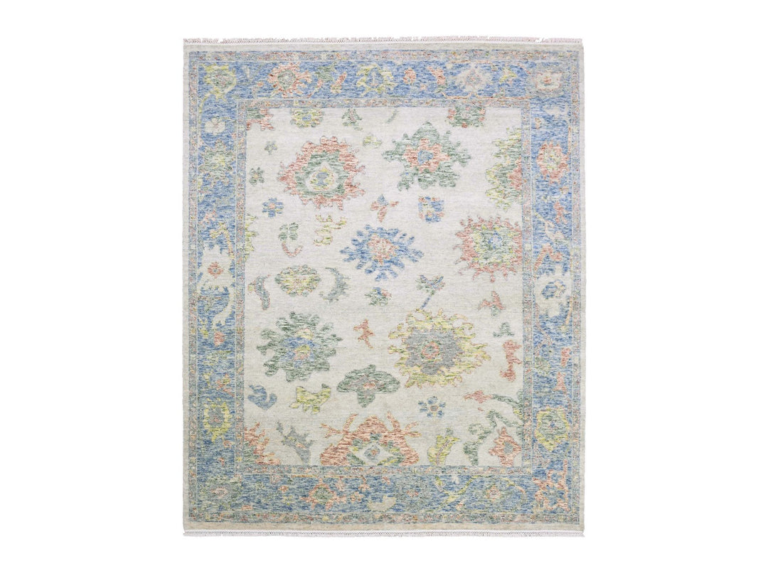 8'0" x 9'9" New Hand Knotted Ivory Wool Rectangle Oriental Rug - MOA10275188