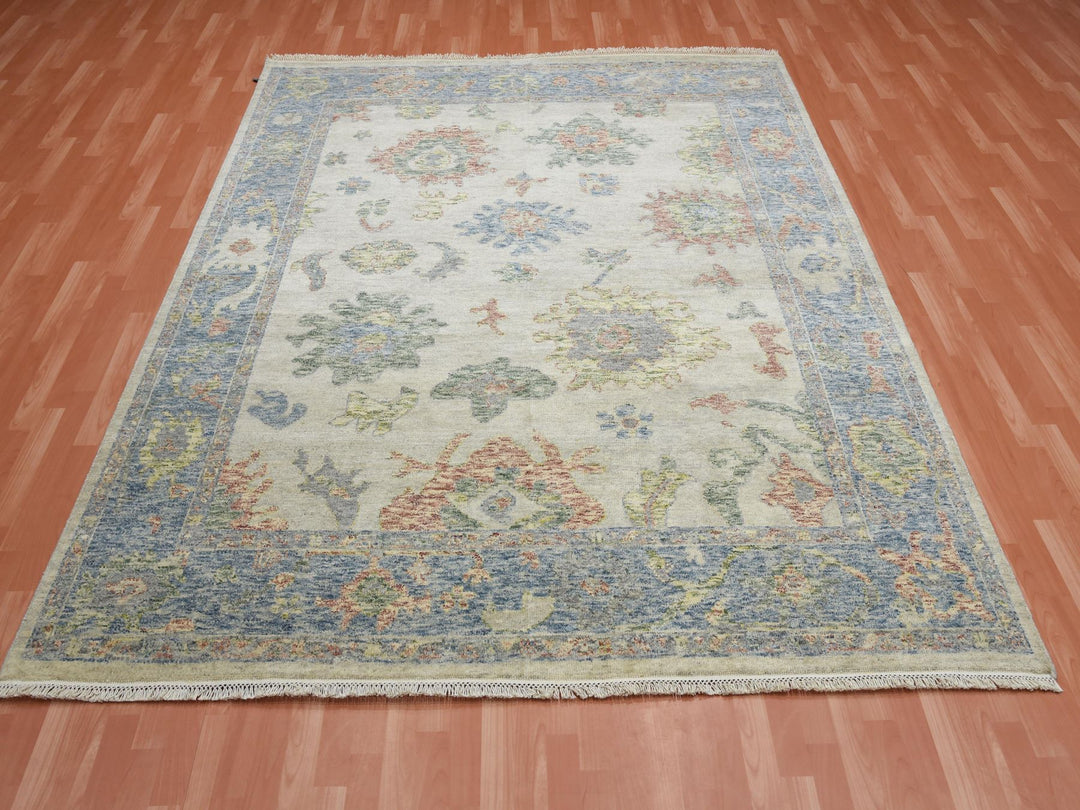 8'0" x 9'9" New Hand Knotted Ivory Wool Rectangle Oriental Rug - MOA10275188
