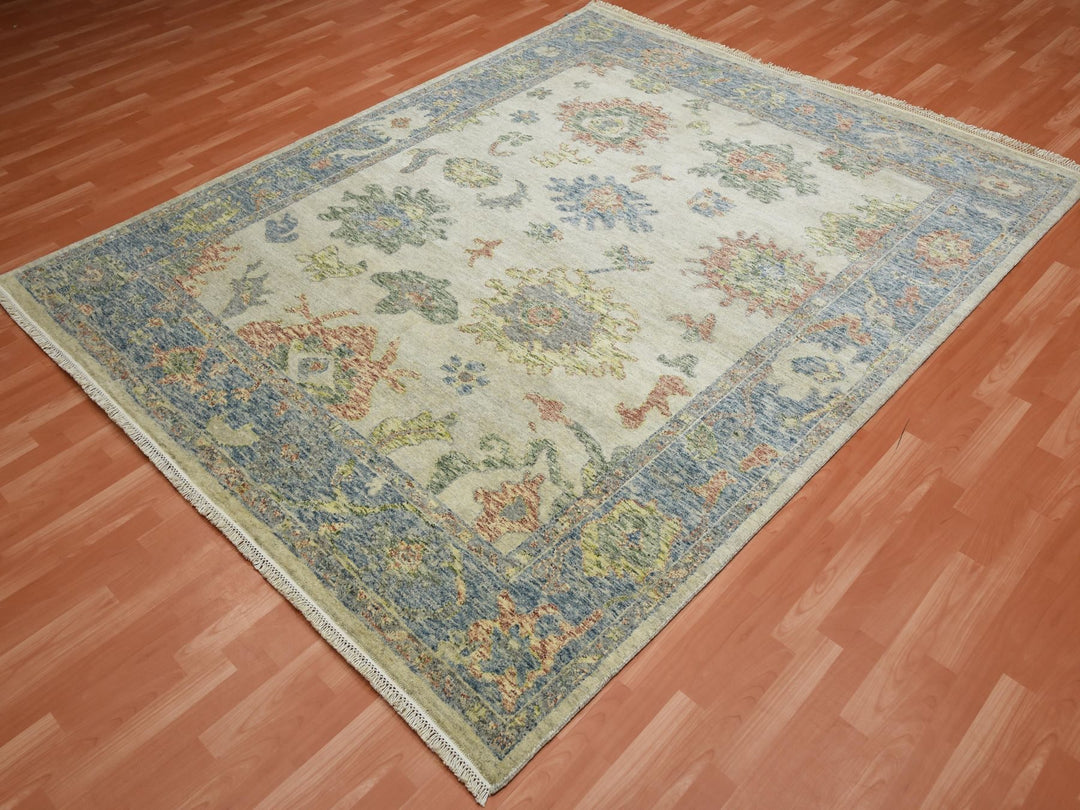 8'0" x 9'9" New Hand Knotted Ivory Wool Rectangle Oriental Rug - MOA10275188
