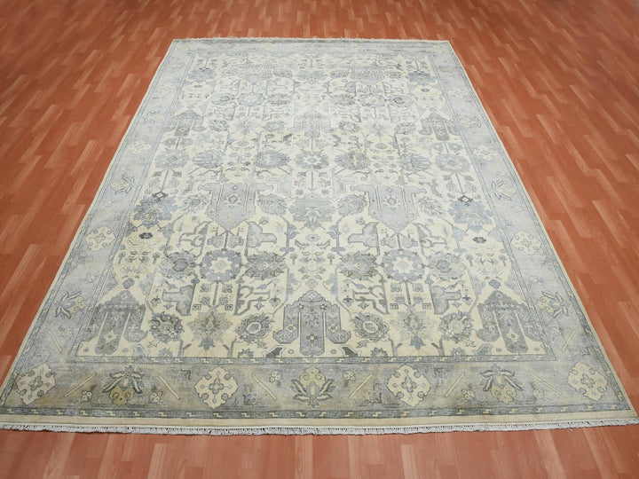 9'1" x 12'1" New Hand Knotted Ivory Silk Rectangle Oriental Rug - MOA10275192