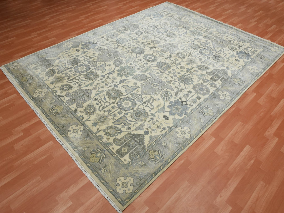 9'1" x 12'1" New Hand Knotted Ivory Silk Rectangle Oriental Rug - MOA10275192