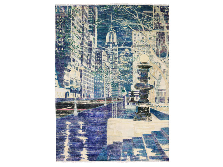 8'8" x 12'1" New Hand Knotted Purple Wool & Silk Rectangle Oriental Rug - MOA10275196
