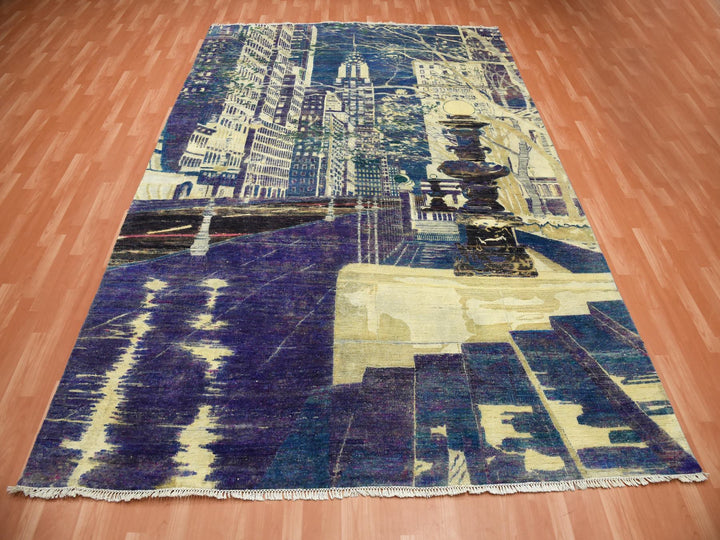 8'8" x 12'1" New Hand Knotted Purple Wool & Silk Rectangle Oriental Rug - MOA10275196