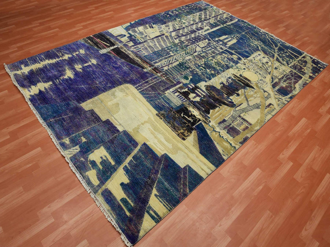 8'8" x 12'1" New Hand Knotted Purple Wool & Silk Rectangle Oriental Rug - MOA10275196