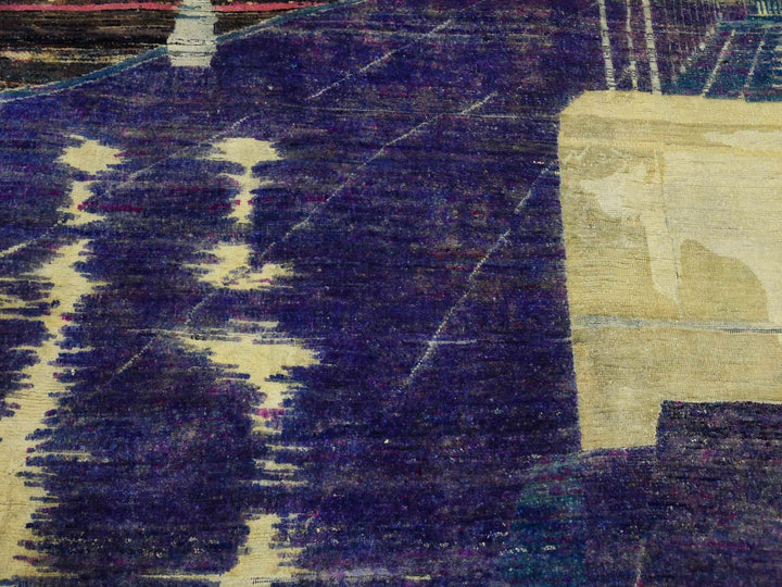 8'8" x 12'1" New Hand Knotted Purple Wool & Silk Rectangle Oriental Rug - MOA10275196