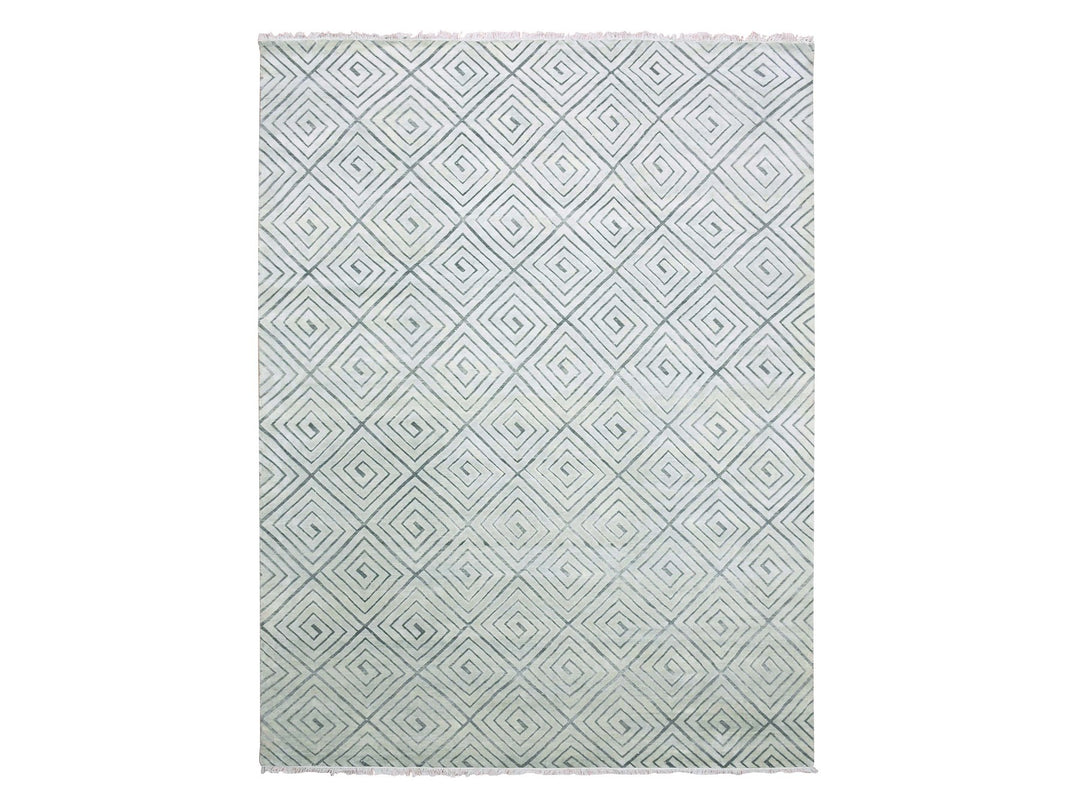9'0" x 12'1" New Hand Knotted Ivory Silk Rectangle Oriental Rug - MOA10275200