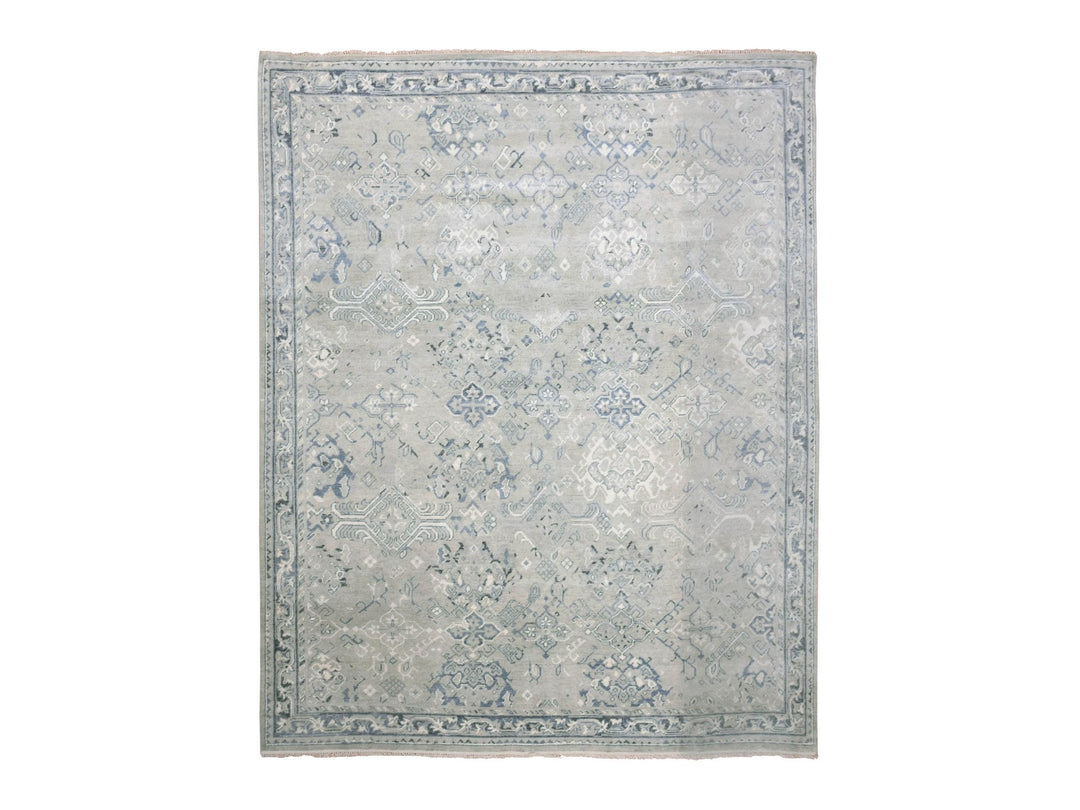 8'2" x 9'10" New Hand Knotted Grey Wool Rectangle Oriental Rug - MOA10275206