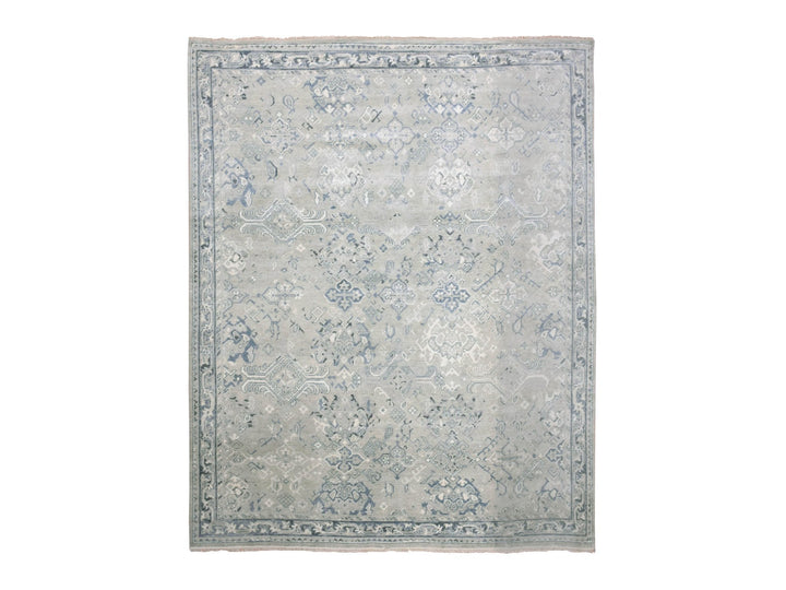 8'2" x 9'10" New Hand Knotted Grey Wool Rectangle Oriental Rug - MOA10275206