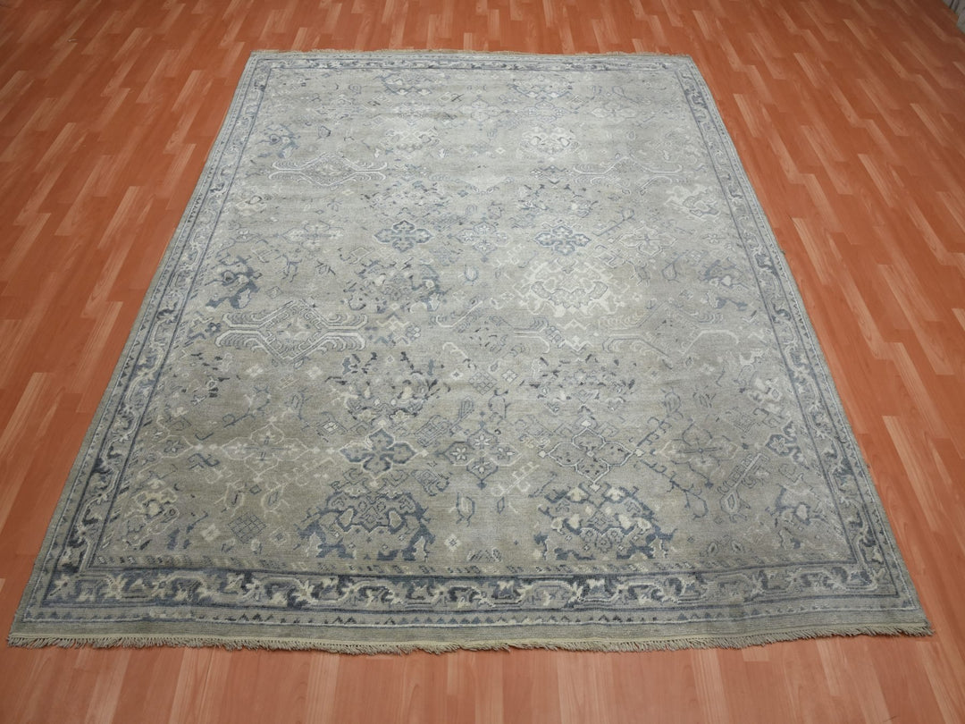 8'2" x 9'10" New Hand Knotted Grey Wool Rectangle Oriental Rug - MOA10275206