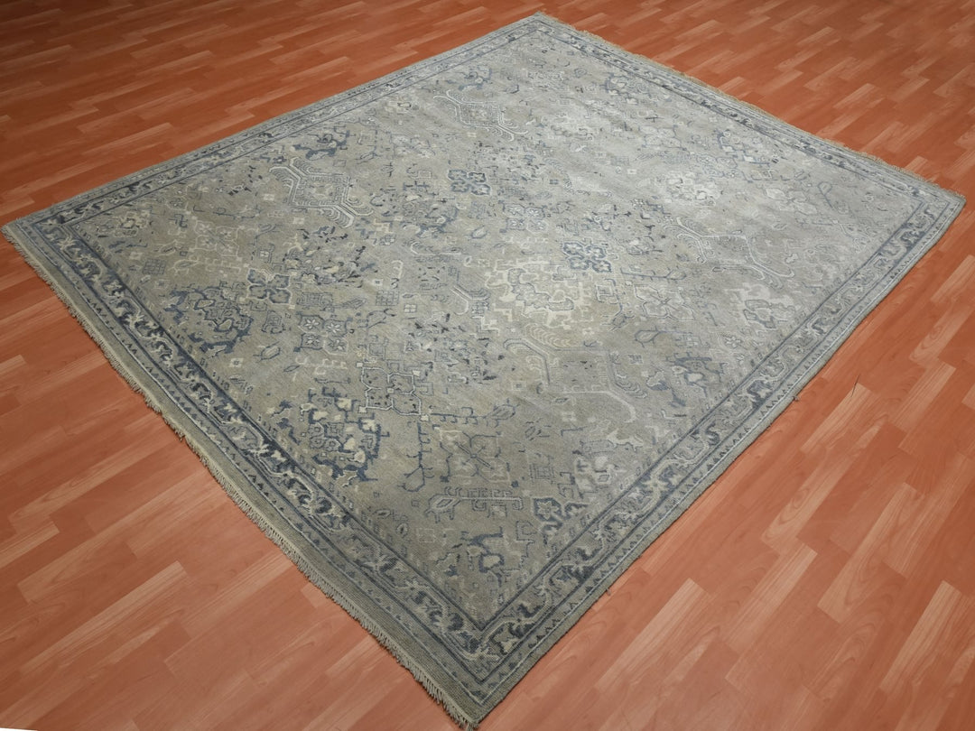 8'2" x 9'10" New Hand Knotted Grey Wool Rectangle Oriental Rug - MOA10275206