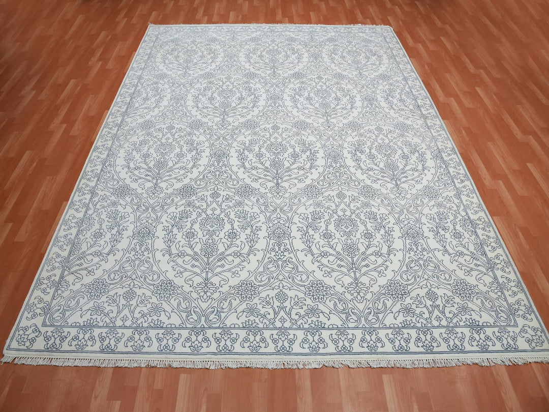 9'4" x 11'9" New Hand Knotted Ivory Cotton Rectangle Oriental Rug - MOA10275214