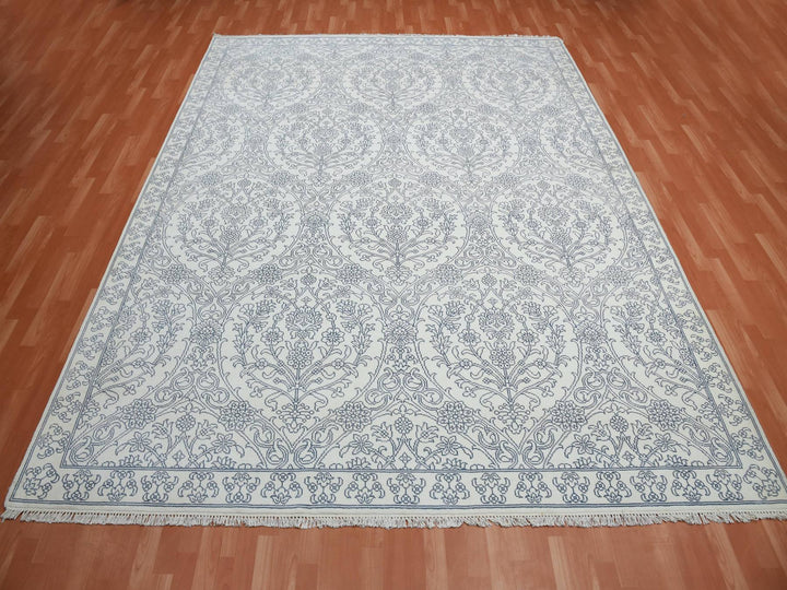 9'4" x 11'9" New Hand Knotted Ivory Cotton Rectangle Oriental Rug - MOA10275214