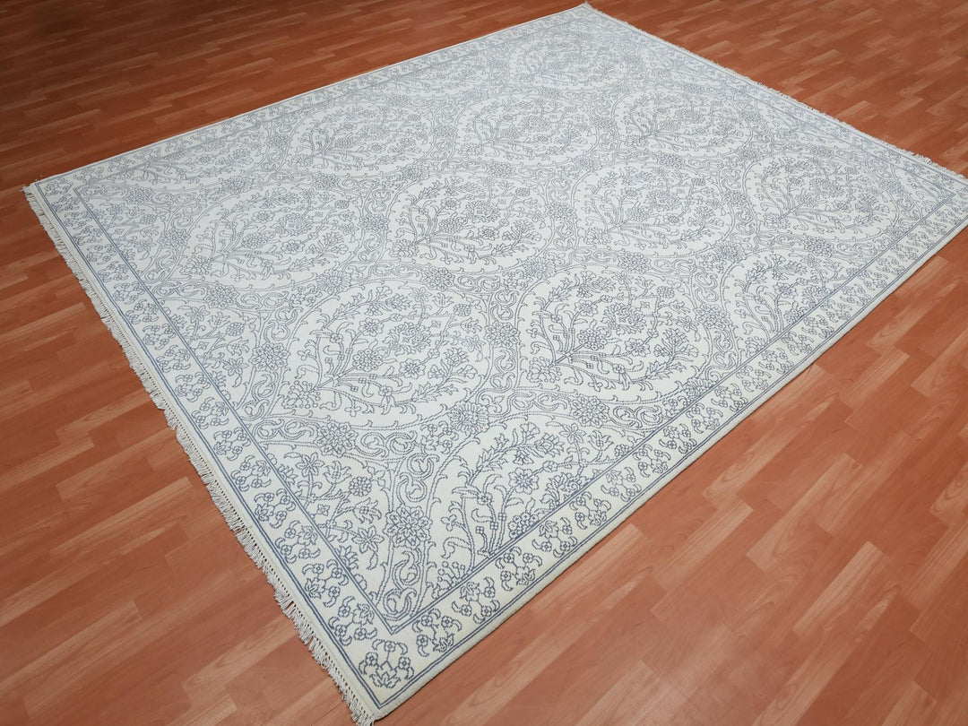 9'4" x 11'9" New Hand Knotted Ivory Cotton Rectangle Oriental Rug - MOA10275214