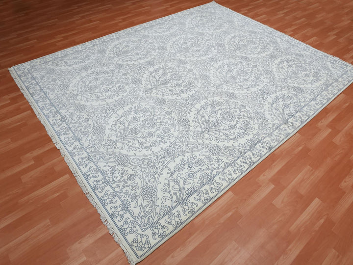 9'4" x 11'9" New Hand Knotted Ivory Cotton Rectangle Oriental Rug - MOA10275214