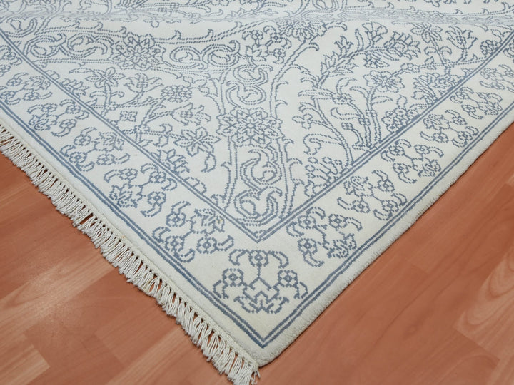 9'4" x 11'9" New Hand Knotted Ivory Cotton Rectangle Oriental Rug - MOA10275214