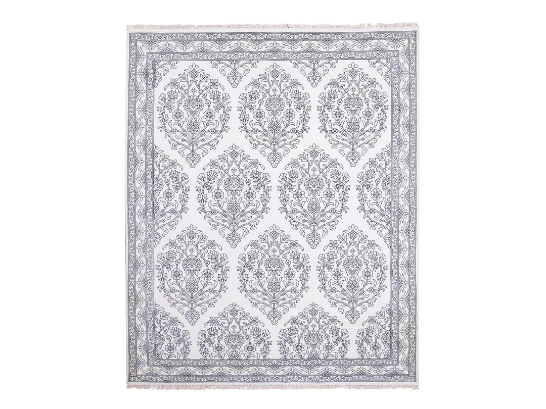 8'0" x 9'9" New Hand Knotted Ivory Cotton Rectangle Oriental Rug - MOA10275215
