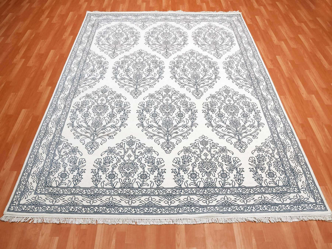 8'0" x 9'9" New Hand Knotted Ivory Cotton Rectangle Oriental Rug - MOA10275215