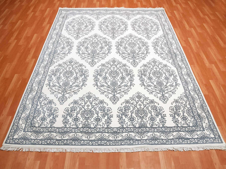 8'0" x 9'9" New Hand Knotted Ivory Cotton Rectangle Oriental Rug - MOA10275215