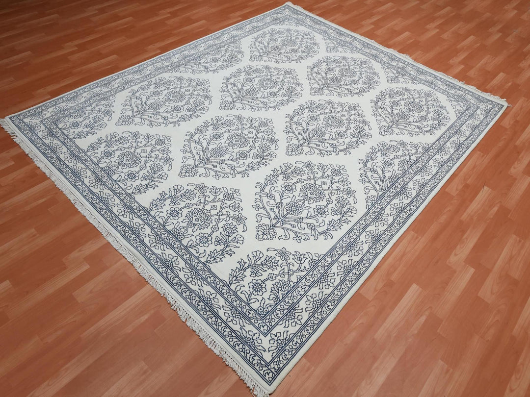 8'0" x 9'9" New Hand Knotted Ivory Cotton Rectangle Oriental Rug - MOA10275215