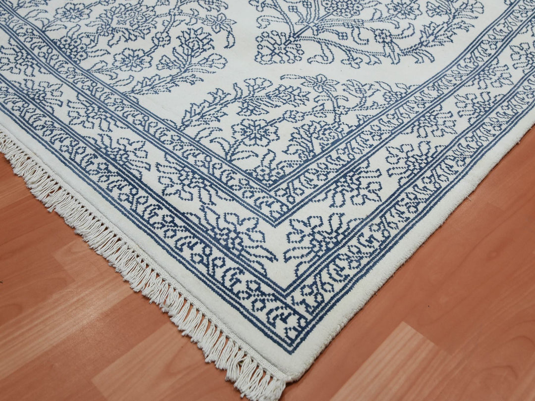 8'0" x 9'9" New Hand Knotted Ivory Cotton Rectangle Oriental Rug - MOA10275215