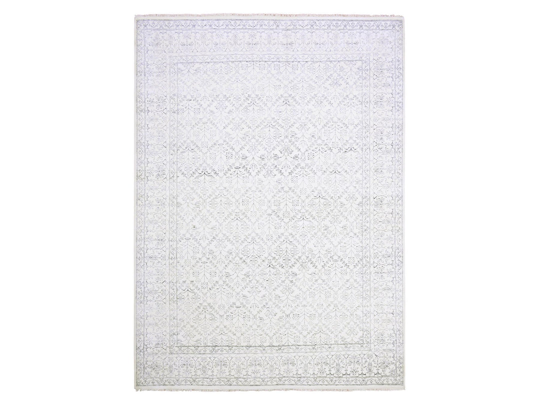 9'1" x 11'10" New Hand Knotted Ivory Cotton Rectangle Oriental Rug - MOA10275217