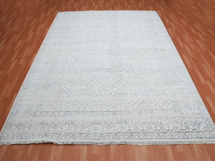 9'1" x 11'10" New Hand Knotted Ivory Cotton Rectangle Oriental Rug - MOA10275217