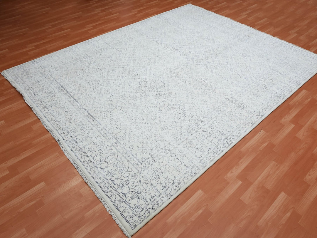 9'1" x 11'10" New Hand Knotted Ivory Cotton Rectangle Oriental Rug - MOA10275217