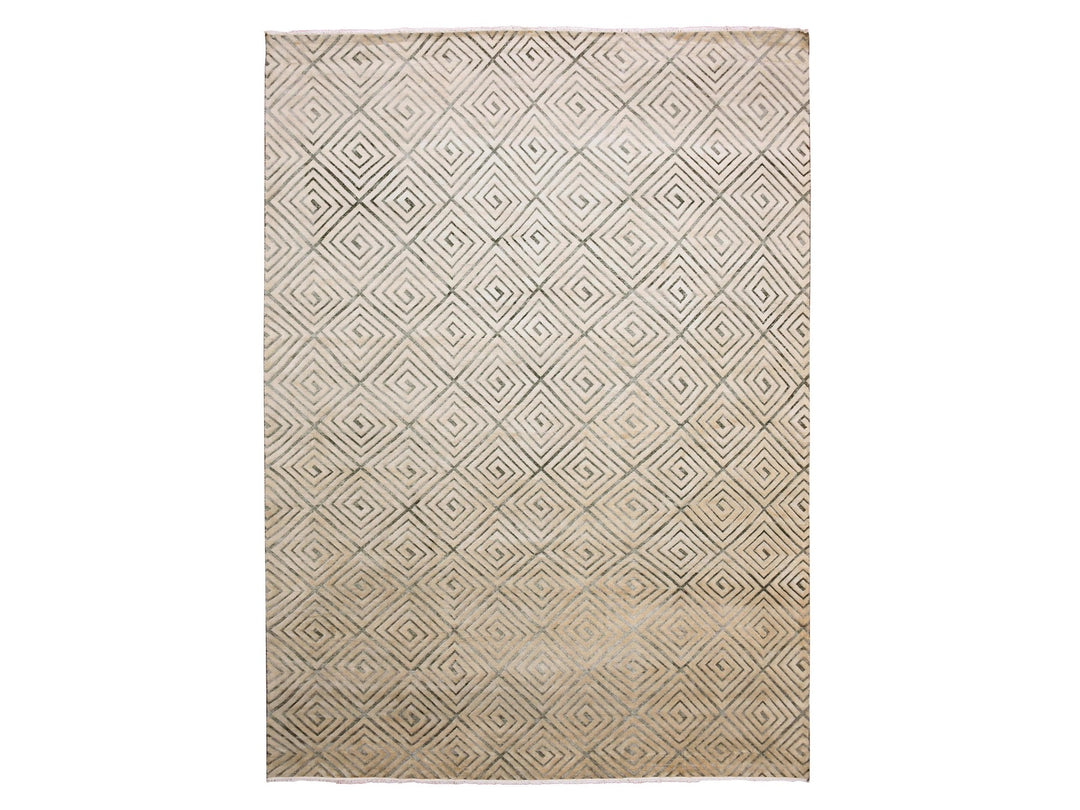9'10" x 14'1" New Hand Knotted Ivory Silk Rectangle Oriental Rug - MOA10275220