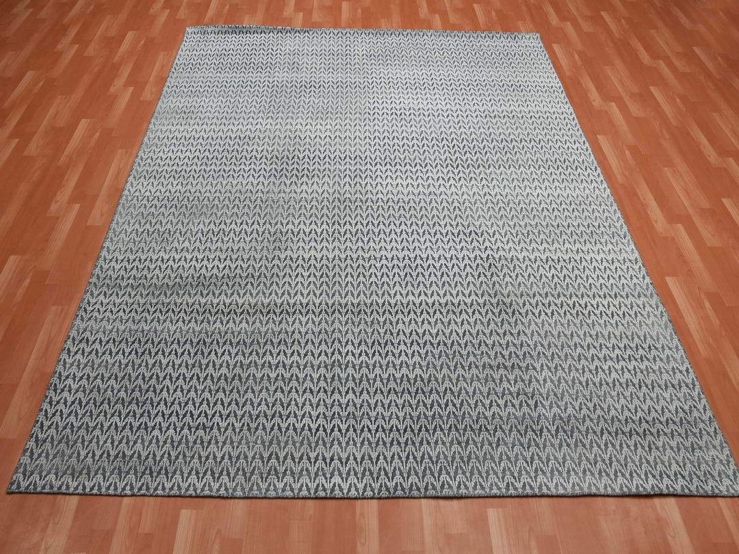 8'0" x 10'0" New Hand Knotted Ivory Wool & Silk Rectangle Oriental Rug - MOA10275222