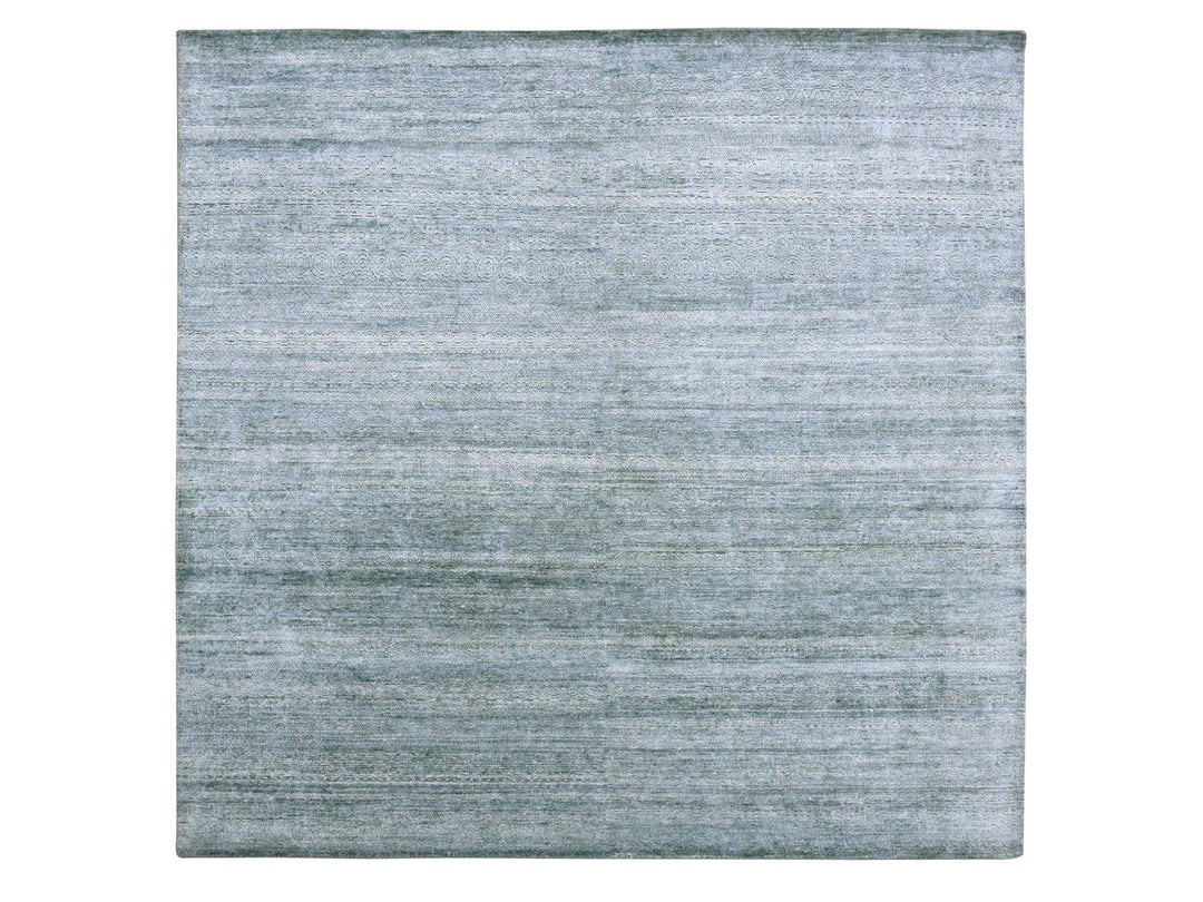8'10" x 8'8" New Hand Knotted Grey Silk Rectangle Oriental Rug - MOA10275223