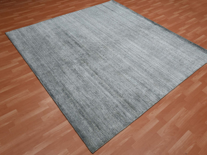 8'10" x 8'8" New Hand Knotted Grey Silk Rectangle Oriental Rug - MOA10275223