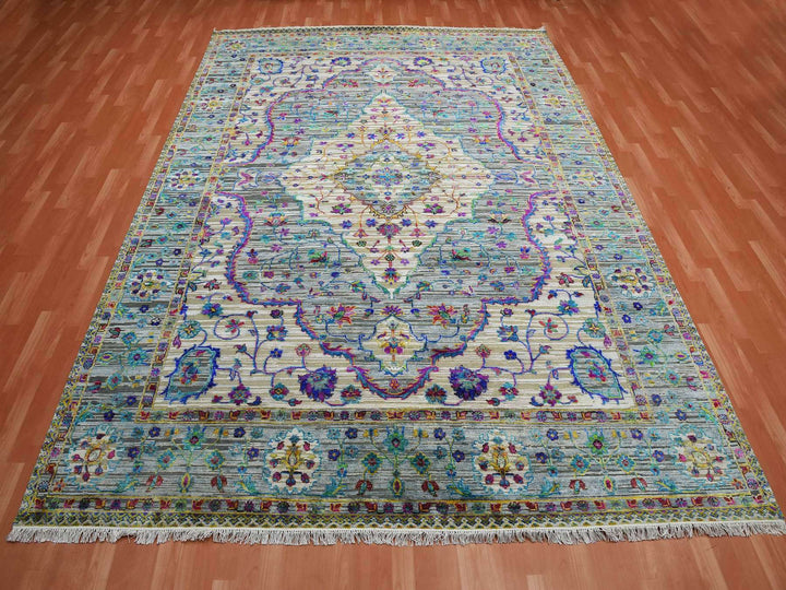 8'8" x 12'0" New Hand Knotted Grey Silk Rectangle Oriental Rug - MOA10275233