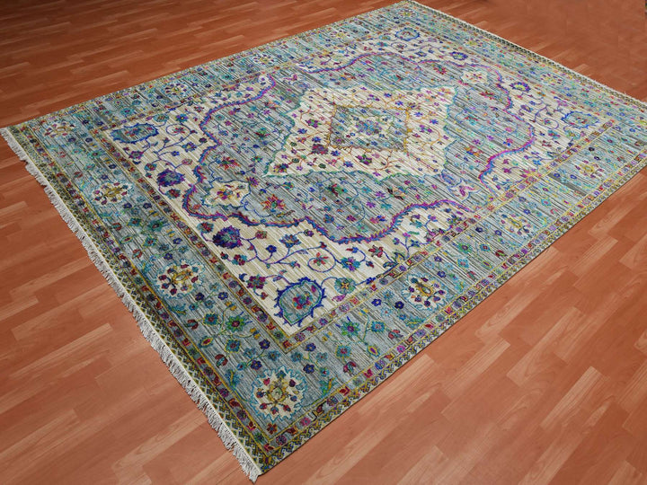 8'8" x 12'0" New Hand Knotted Grey Silk Rectangle Oriental Rug - MOA10275233
