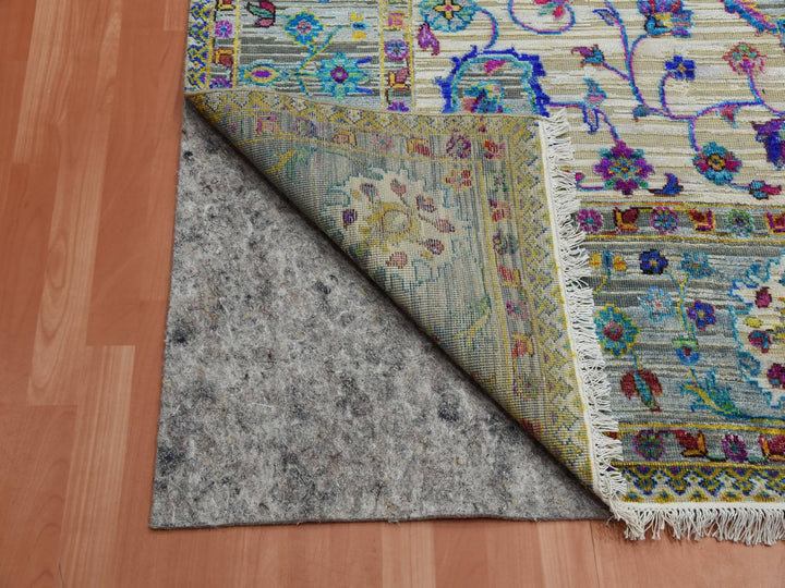 8'8" x 12'0" New Hand Knotted Grey Silk Rectangle Oriental Rug - MOA10275233