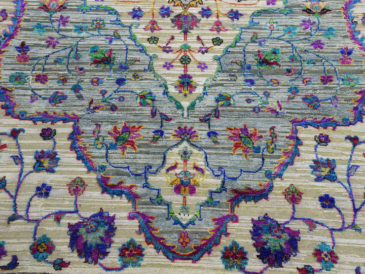 8'8" x 12'0" New Hand Knotted Grey Silk Rectangle Oriental Rug - MOA10275233