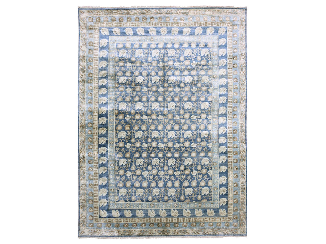 8'9" x 12'0" New Hand Knotted Blue Silk Rectangle Oriental Rug - MOA10275242