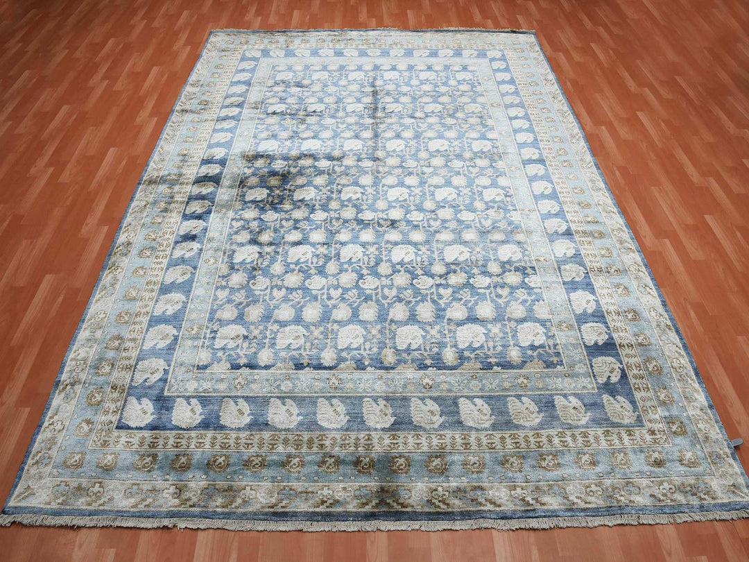 8'9" x 12'0" New Hand Knotted Blue Silk Rectangle Oriental Rug - MOA10275242