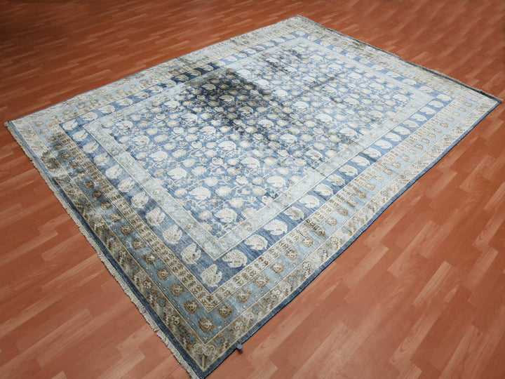 8'9" x 12'0" New Hand Knotted Blue Silk Rectangle Oriental Rug - MOA10275242