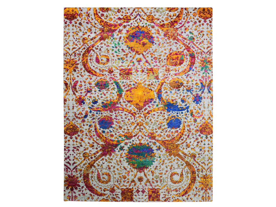 9'0" x 12'0" New Hand Knotted Yellow Wool & Silk Rectangle Oriental Rug - MOA10275243