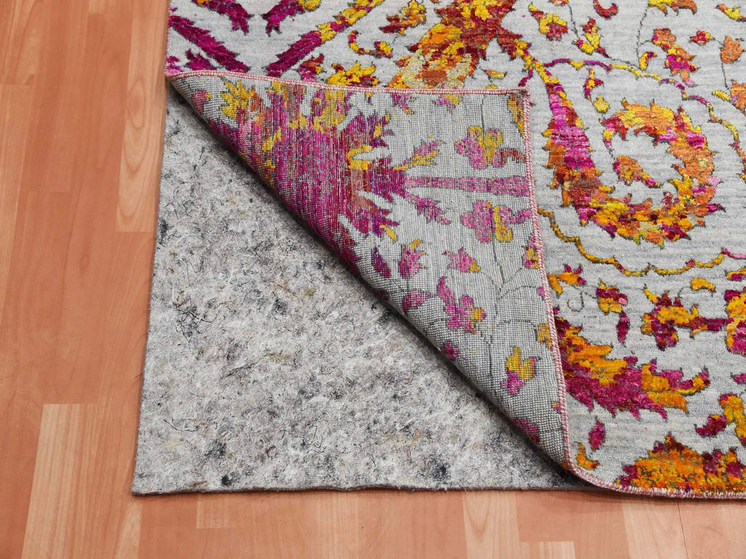 9'0" x 12'0" New Hand Knotted Yellow Wool & Silk Rectangle Oriental Rug - MOA10275243