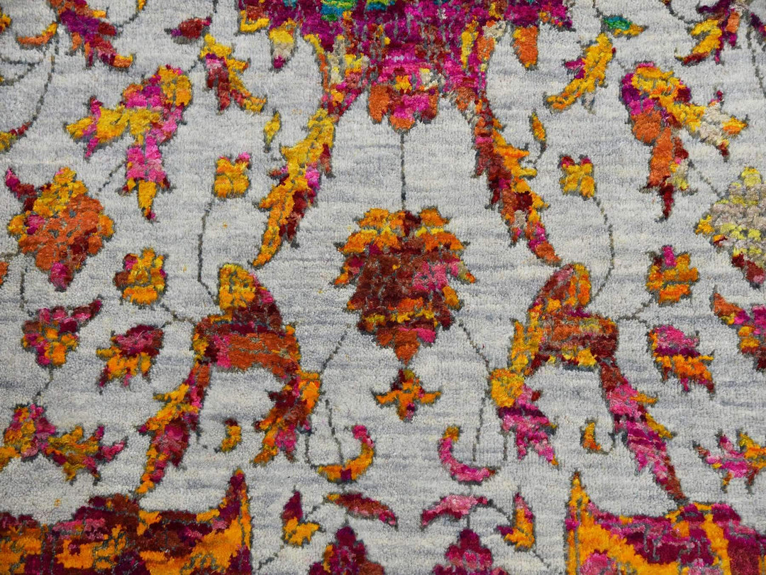 9'0" x 12'0" New Hand Knotted Yellow Wool & Silk Rectangle Oriental Rug - MOA10275243