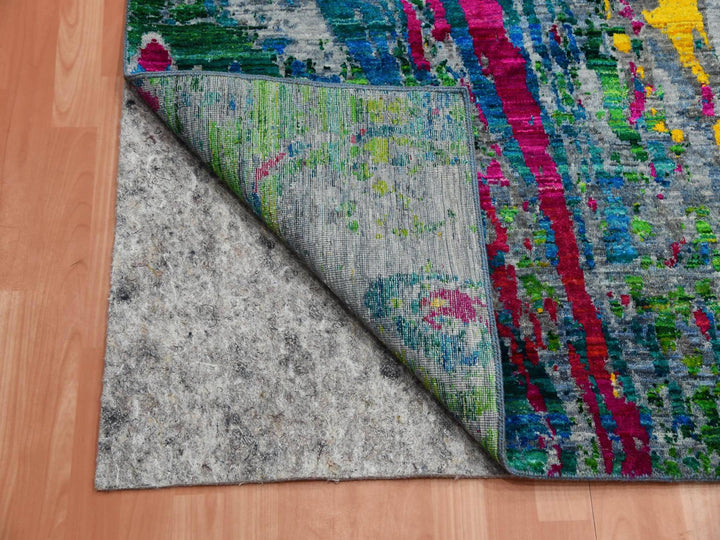 9'0" x 11'9" New Hand Knotted Grey Wool & Silk Rectangle Oriental Rug - MOA10275246