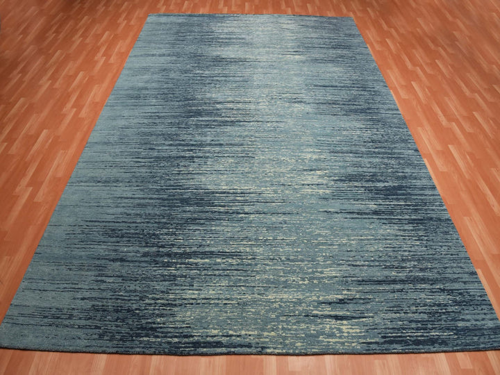 10'1" x 14'1" New Hand Knotted Blue Wool Rectangle Oriental Rug - MOA10275249