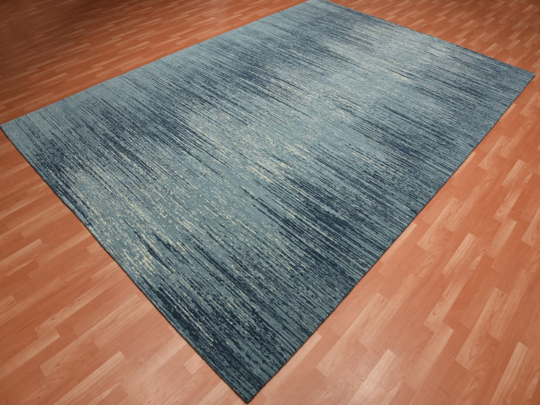 10'1" x 14'1" New Hand Knotted Blue Wool Rectangle Oriental Rug - MOA10275249
