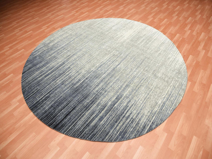 10'0" x 10'0" New Hand Knotted Grey Wool Round Oriental Rug - MOA10275251