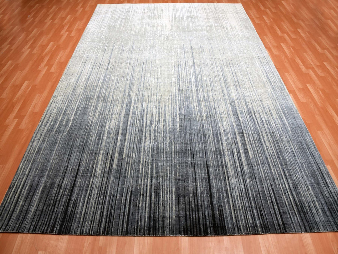10'1" x 14'2" New Hand Knotted Grey Wool Rectangle Oriental Rug - MOA10275252