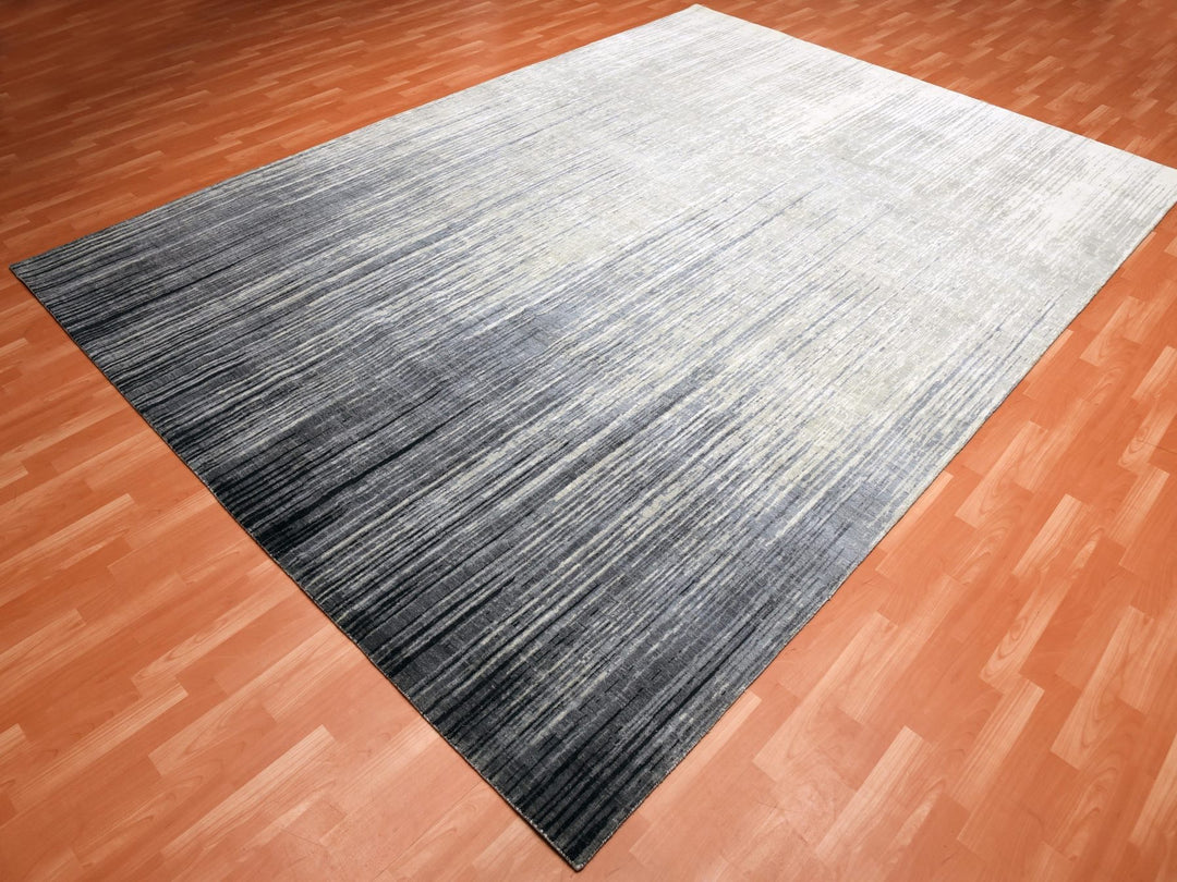 10'1" x 14'2" New Hand Knotted Grey Wool Rectangle Oriental Rug - MOA10275252